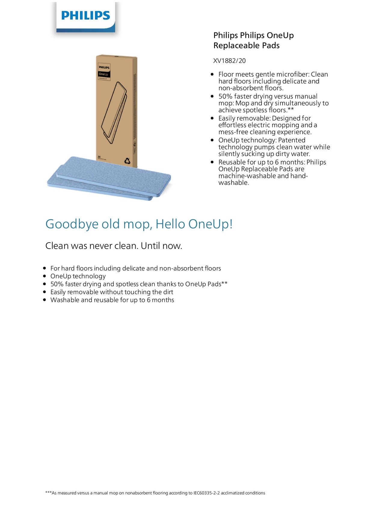 Philips XV1882/20 OneUp Replaceable Pads Cleaning Mop