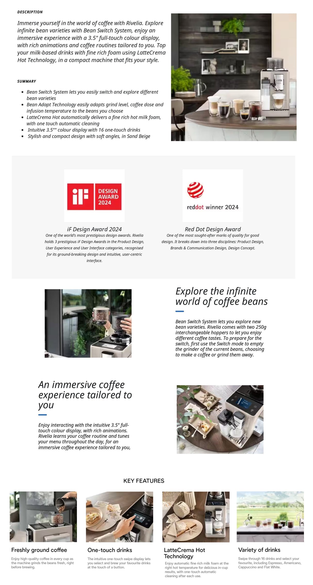 Delonghi EXAM440.55 | EXAM440.55.BG | EXAM440.55.B | EXAM440.55.G Rivelia Automatic Coffee Maker 1450W