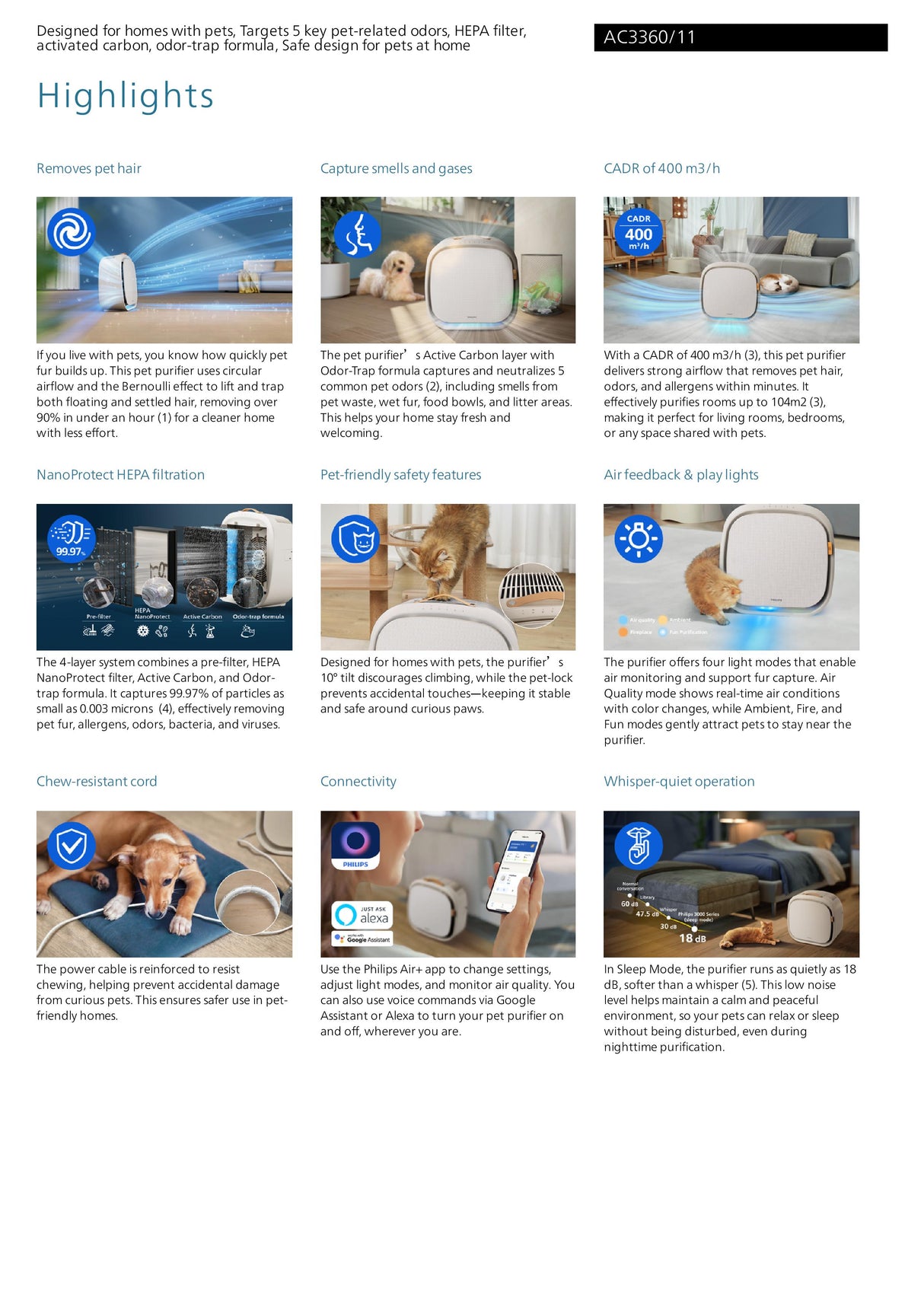 Philips AC3360/11 PureProtect Pet 3000 Series Smart Pet Purifier