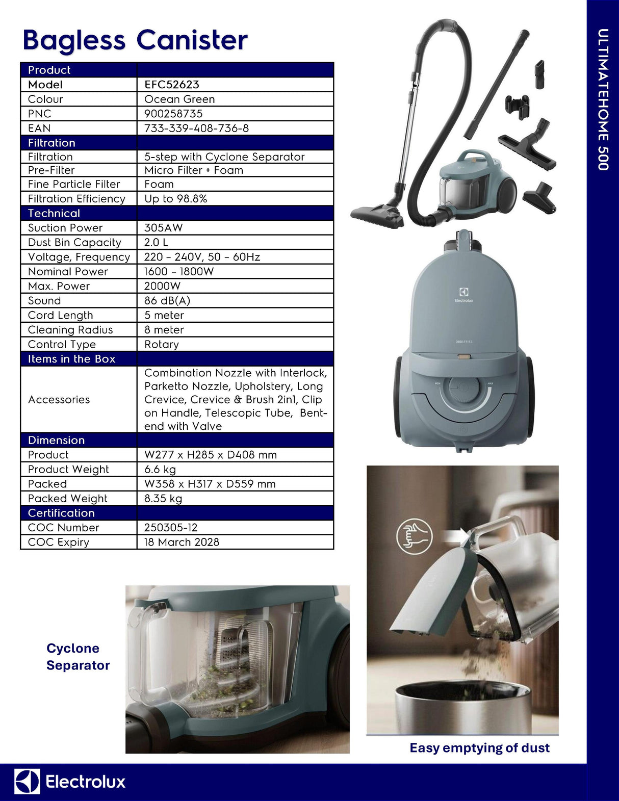 Electrolux EFC52623 UltimateHome 500 Bagless Canister Vacuum Cleaner