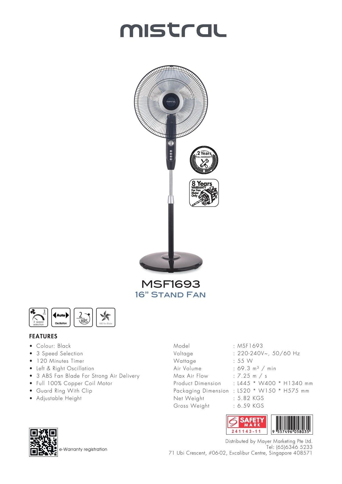 Mistral MSF1693 Stand Fan 16 Inch