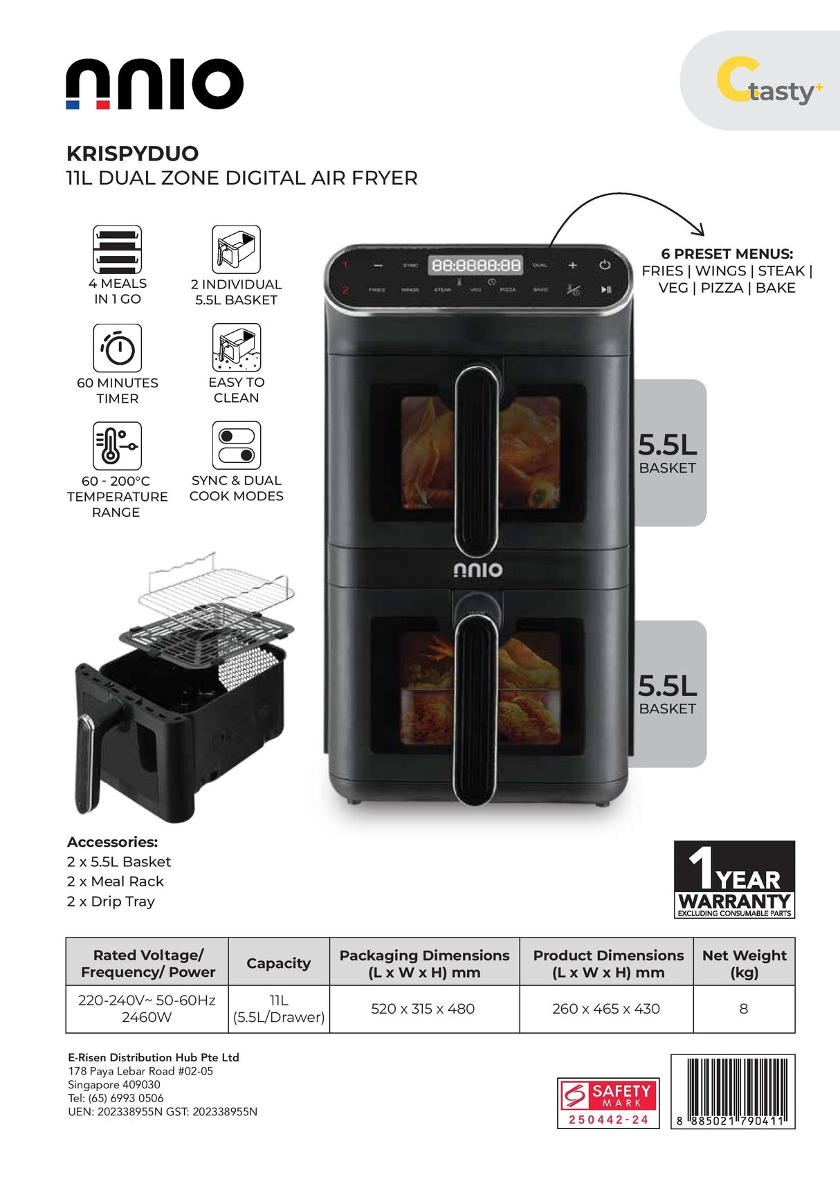 NNIO KRISPYDUO Dual Zone Digital Air Fryer 11L