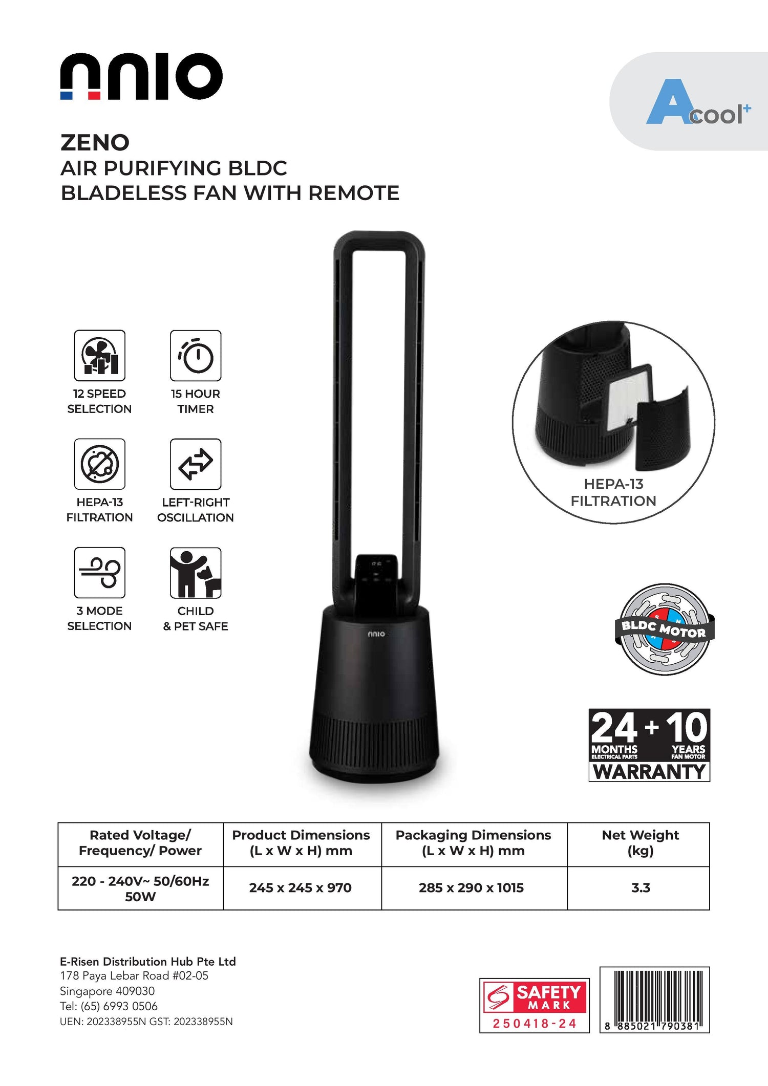 NNIO ZENO Air Purifying BLDC Bladeless Fan With Remote