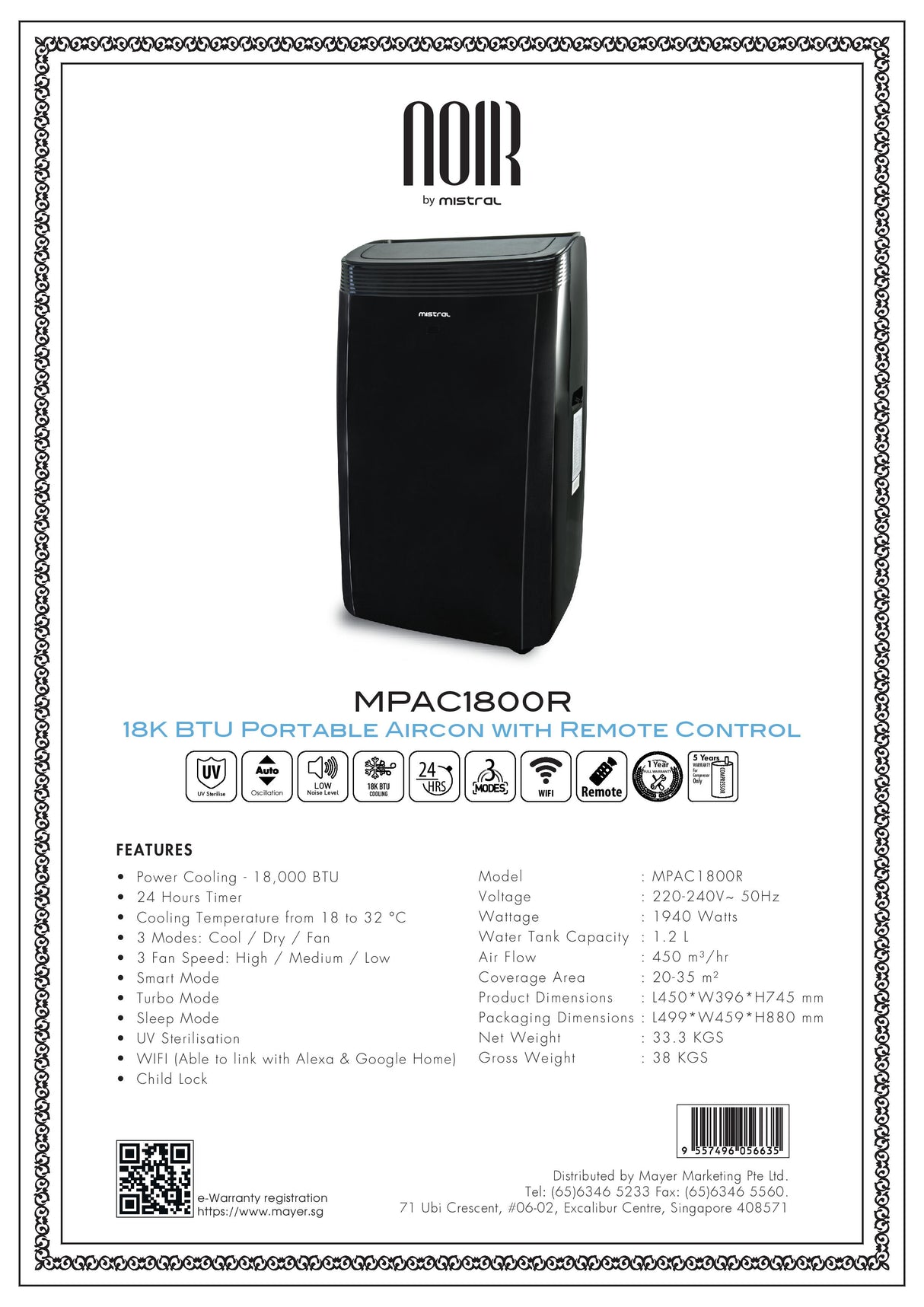 Mistral MPAC1800R 18K BTU Portable Aircon with Remote Control - GWP: Mistral x Hyuuga Essential Oil Blend x1