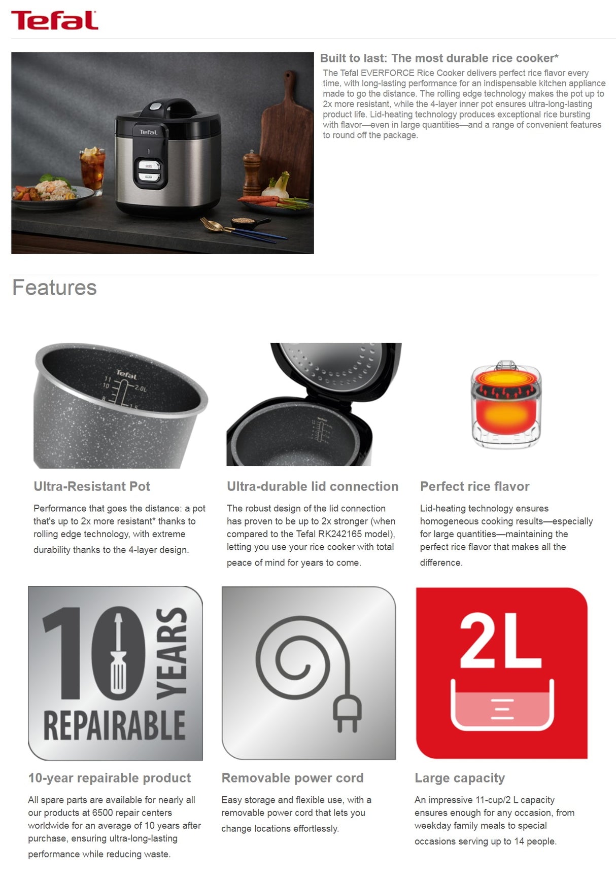 Tefal RK364A Mechanical Rice Cooker 11 cups (Extra durable) 2L