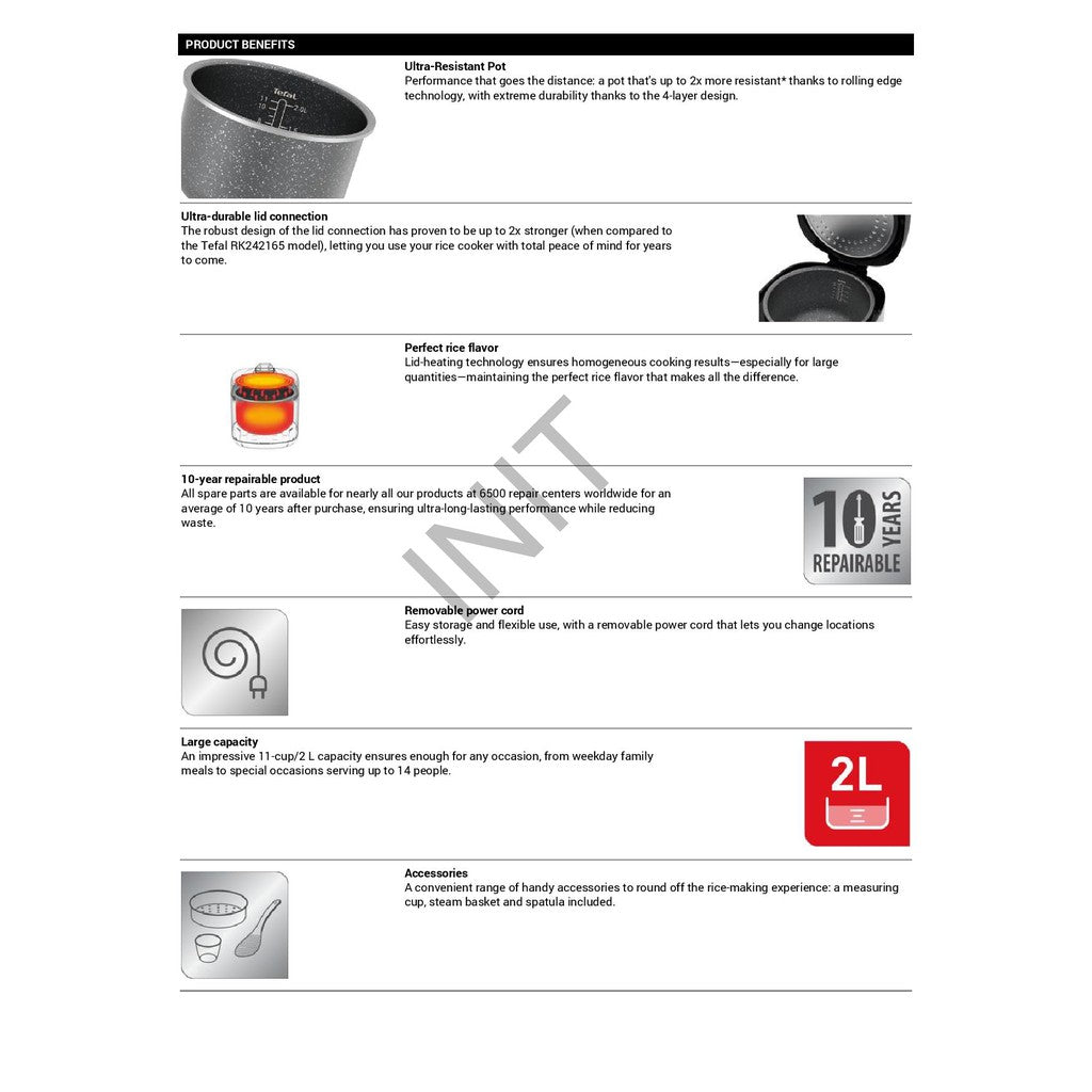 Tefal RK364A Mechanical Rice Cooker 11 cups (Extra durable) 2L