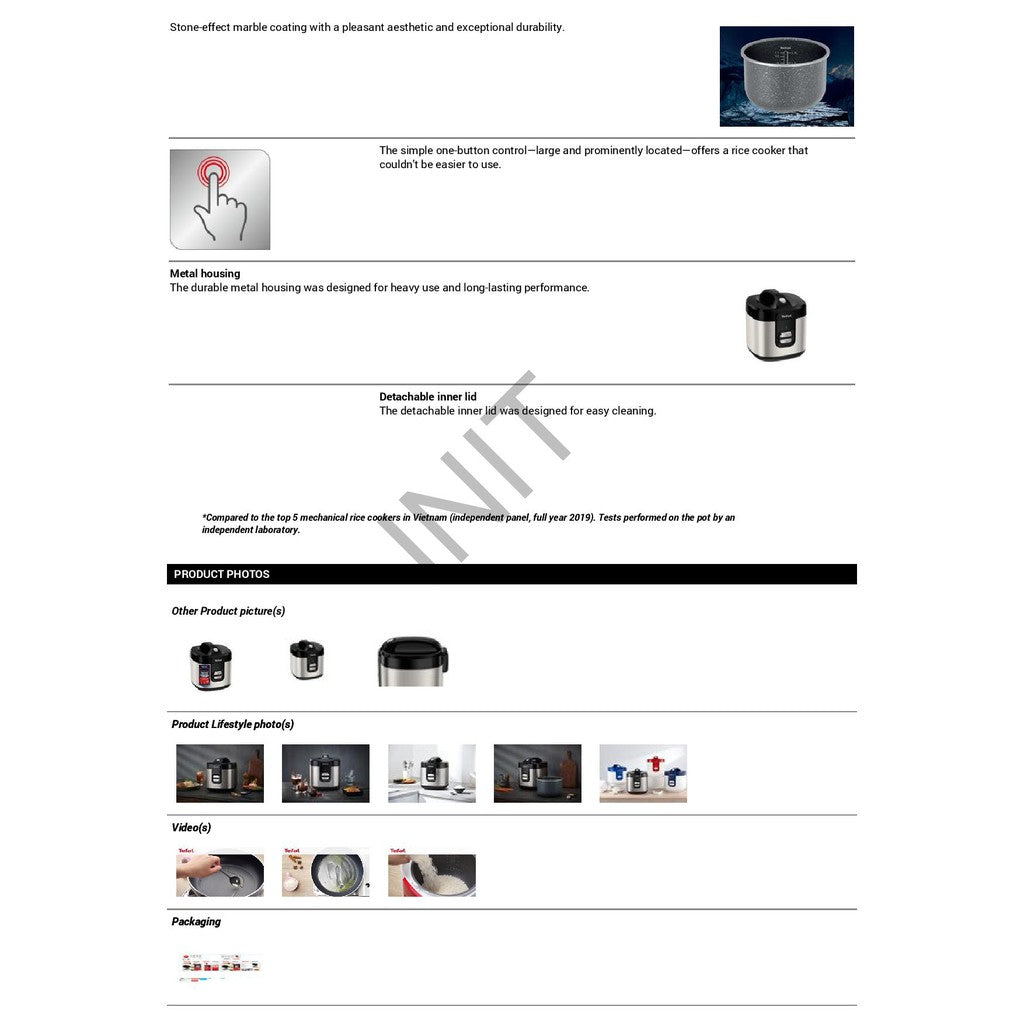 Tefal RK364A Mechanical Rice Cooker 11 cups (Extra durable) 2L