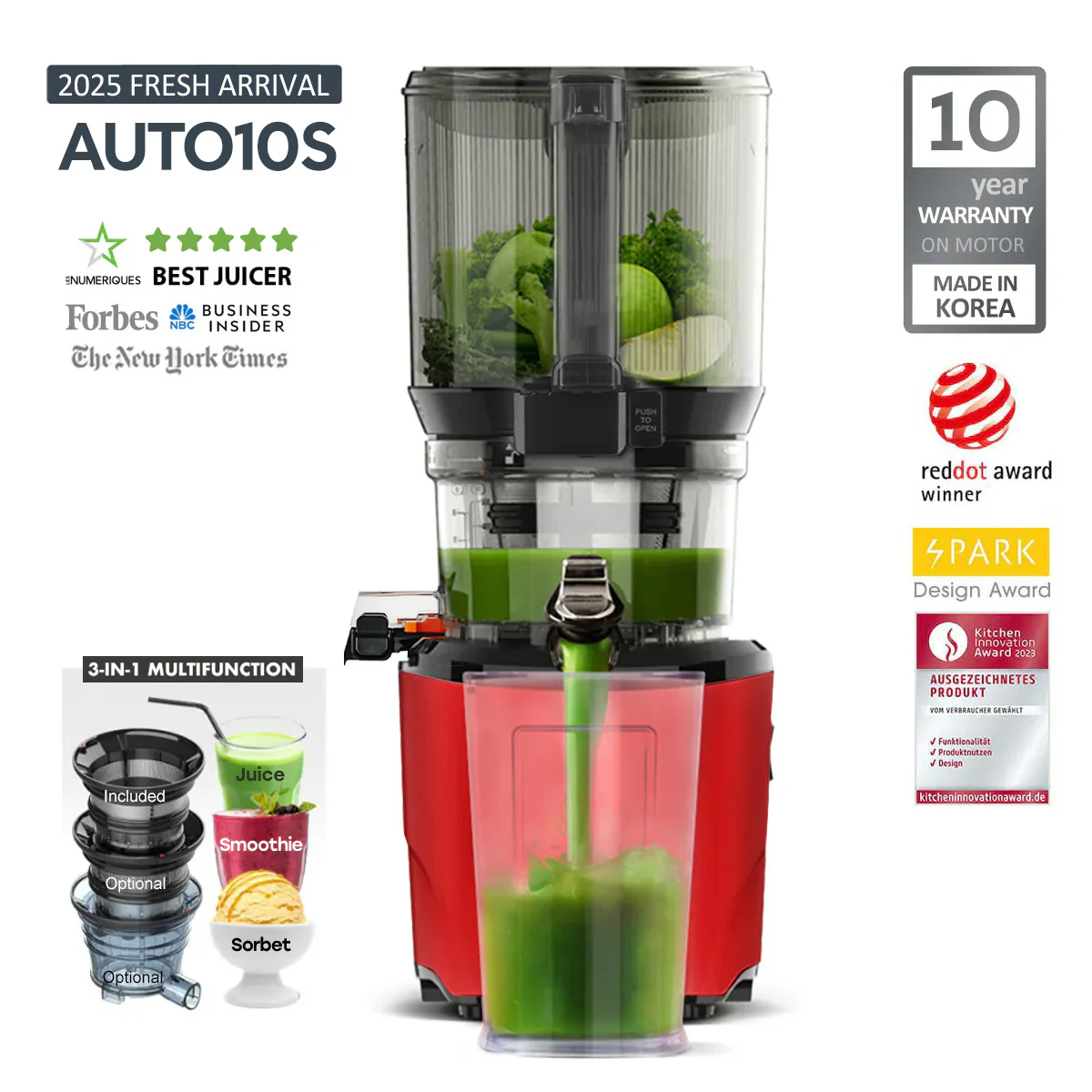 Kuvings AUTO10S Hand Free Cold Pressed Slow Juicer - Made in Korea - 10 Years warranty on Motor