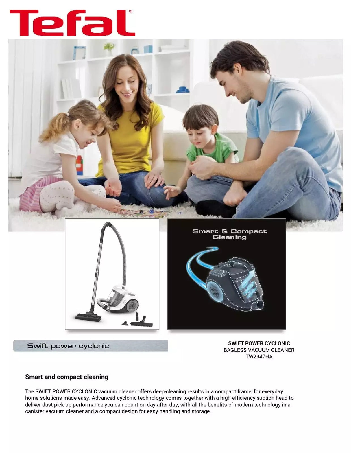 Tefal TW2947 Bagless Vacuum Cleaner Swift Power Cyclonic