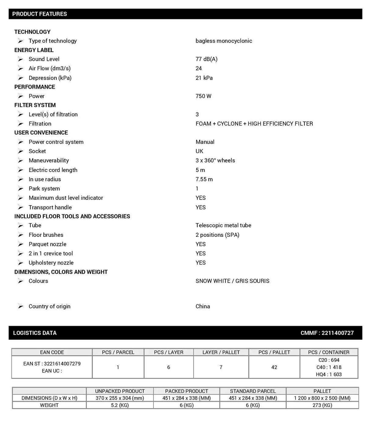 Tefal TW2947 Bagless Vacuum Cleaner Swift Power Cyclonic
