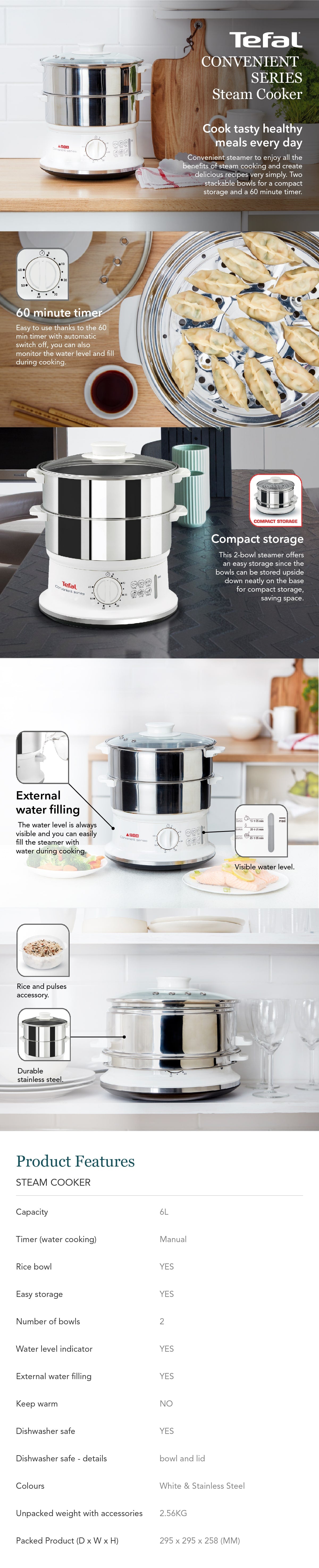 Tefal VC1451 Stainless Steel Convenient Steamer 6L