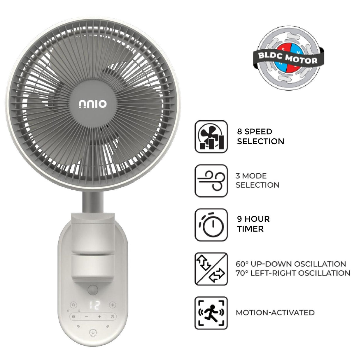 NNIO N1000DCWFR Remote DC Wall Air Circulator Fan 10 Inch