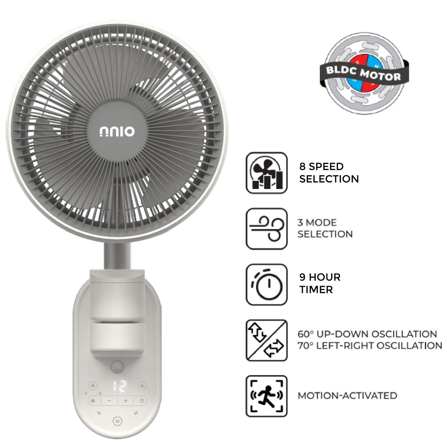 NNIO N1000DCWFR Remote DC Wall Air Circulator Fan 10 Inch