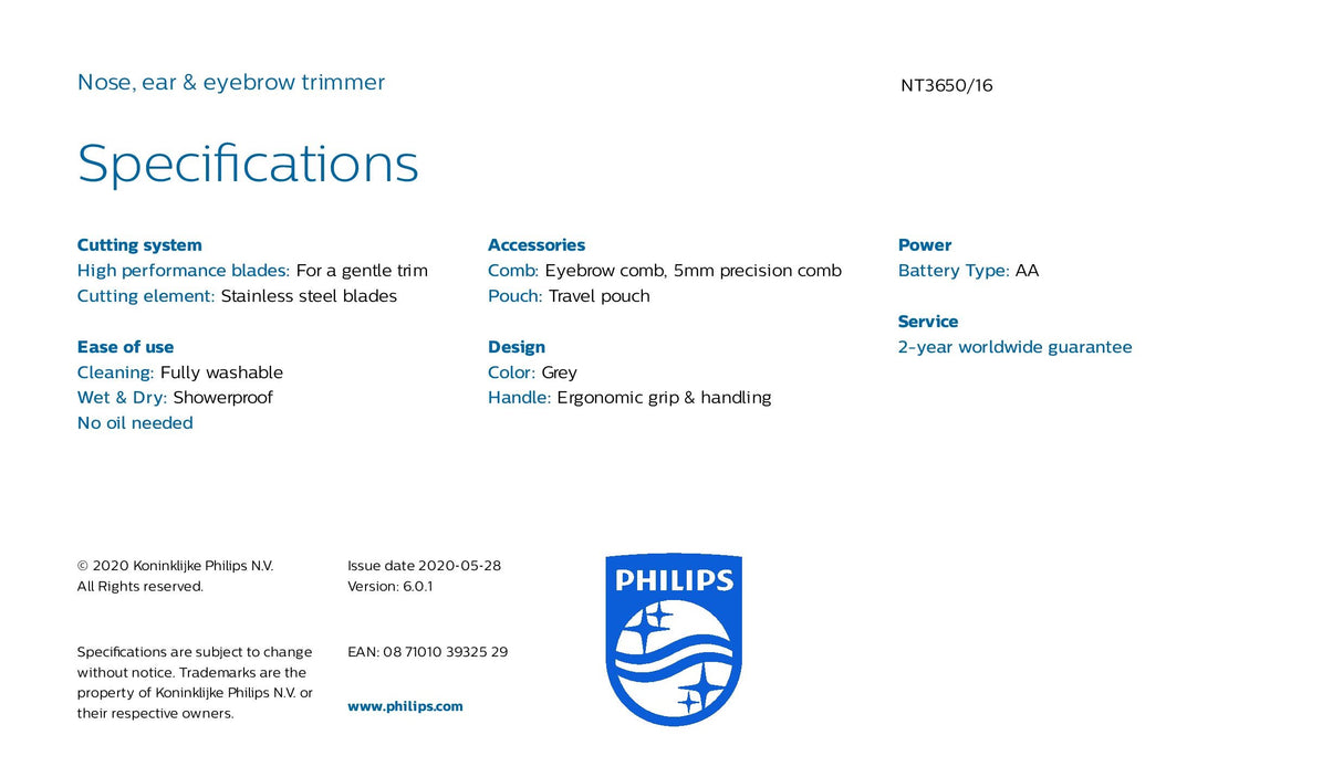 Philips NT3650/16 Nose, Ear & Eyebrow Trimmer