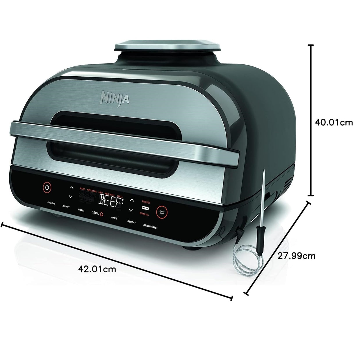 Ninja AG551 Foodi Smart XL Indoor Grill & Air Fryer with Digital Probe, Roast, Bake, Broil Dehydrate & Reheat