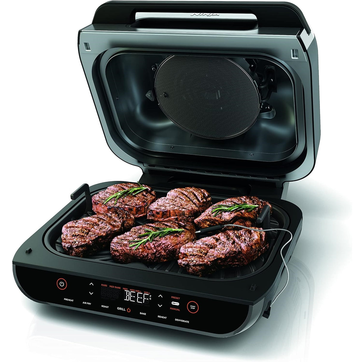 Ninja AG551 Foodi Smart XL Indoor Grill & Air Fryer with Digital Probe, Roast, Bake, Broil Dehydrate & Reheat