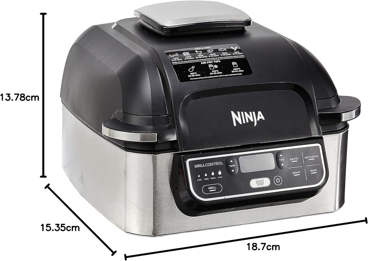 Ninja AG301 Foodi 5 in 1 Indoor Electric Grill with Air Fry, Roast, Bake & Dehydrate, Ninja Grill, Smokefree Airgrill