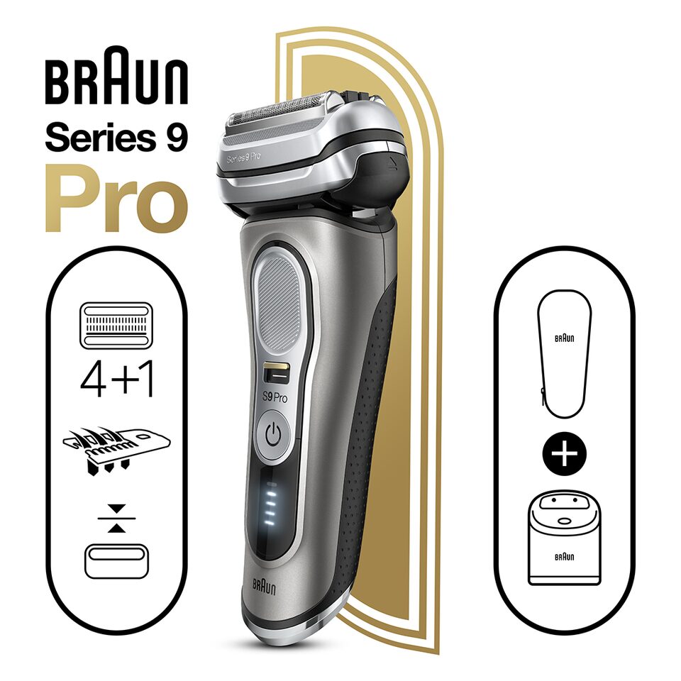 Braun S9 9465CC Series 9 Pro Wet & Dry shaver with 5-in-1 SmartCare center and travel case, noble metal