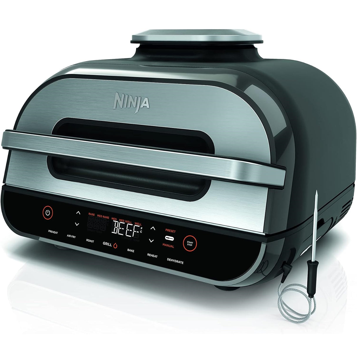 Ninja AG551 Foodi Smart XL Indoor Grill & Air Fryer with Digital Probe, Roast, Bake, Broil Dehydrate & Reheat