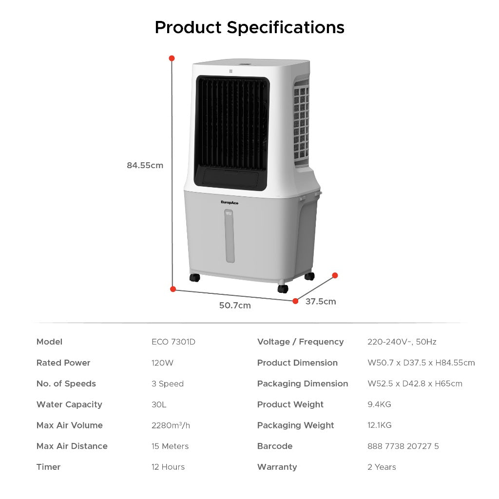 Europace ECO 7301D | ECO7301D Evaporative Air Cooler 30L