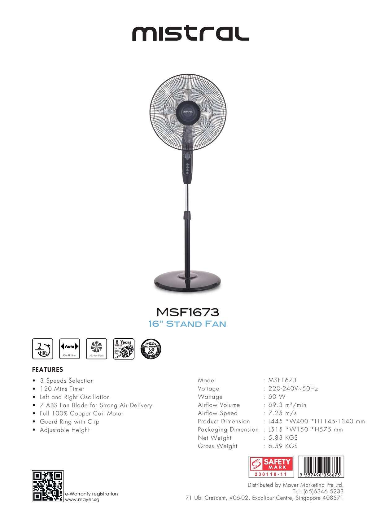 Mistral MSF1673 Stand Fan 16 Inch
