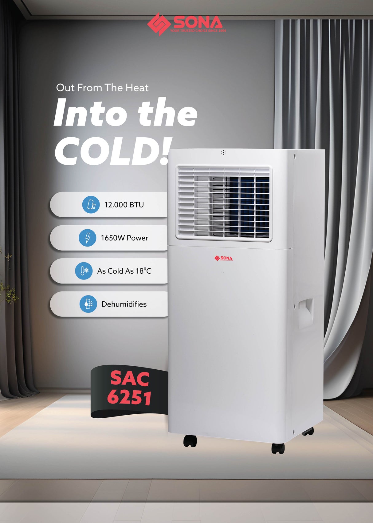 Sona SACN 6251 | SACN6251 Remote Portable Air Conditioner 12000BTU