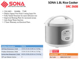 Sona SRC 2608 | SRC2608 Rice Cooker 1.8L
