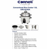 Cornell CRCCS182A Conventional Rice Cooker 1.8L