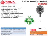 Sona SFS 1164DC | SFS1164DC Remote DC Stand Fan 16 Inch