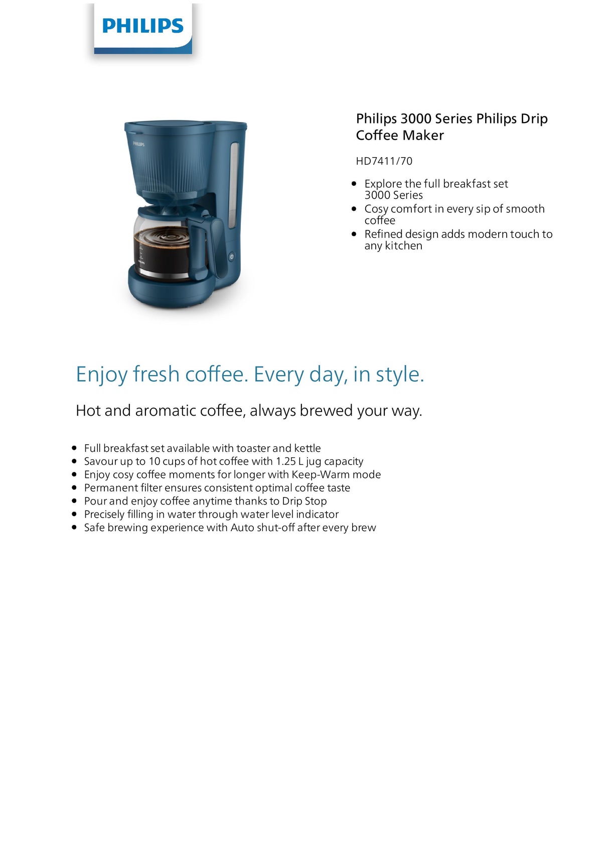 Philips HD7411/70 | HD7411 Drip Coffee Maker 1.25L Jug Capacity