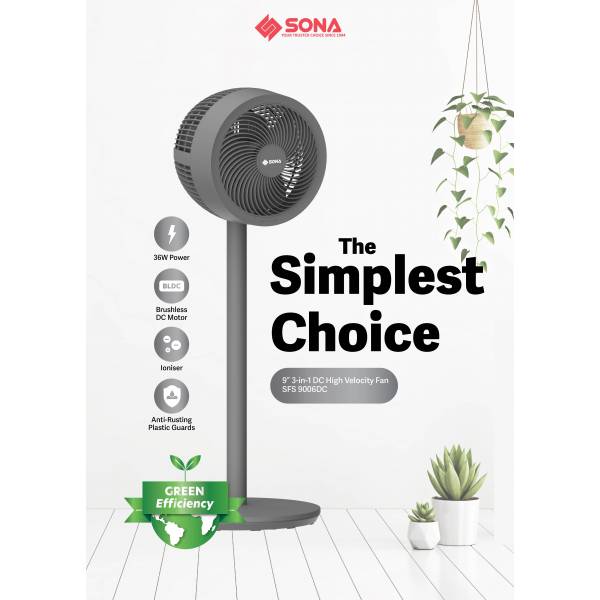 Sona SFS 9006DC | SFS9006DC 3-in-1 Remote DC High Velocity Fan 9 Inch