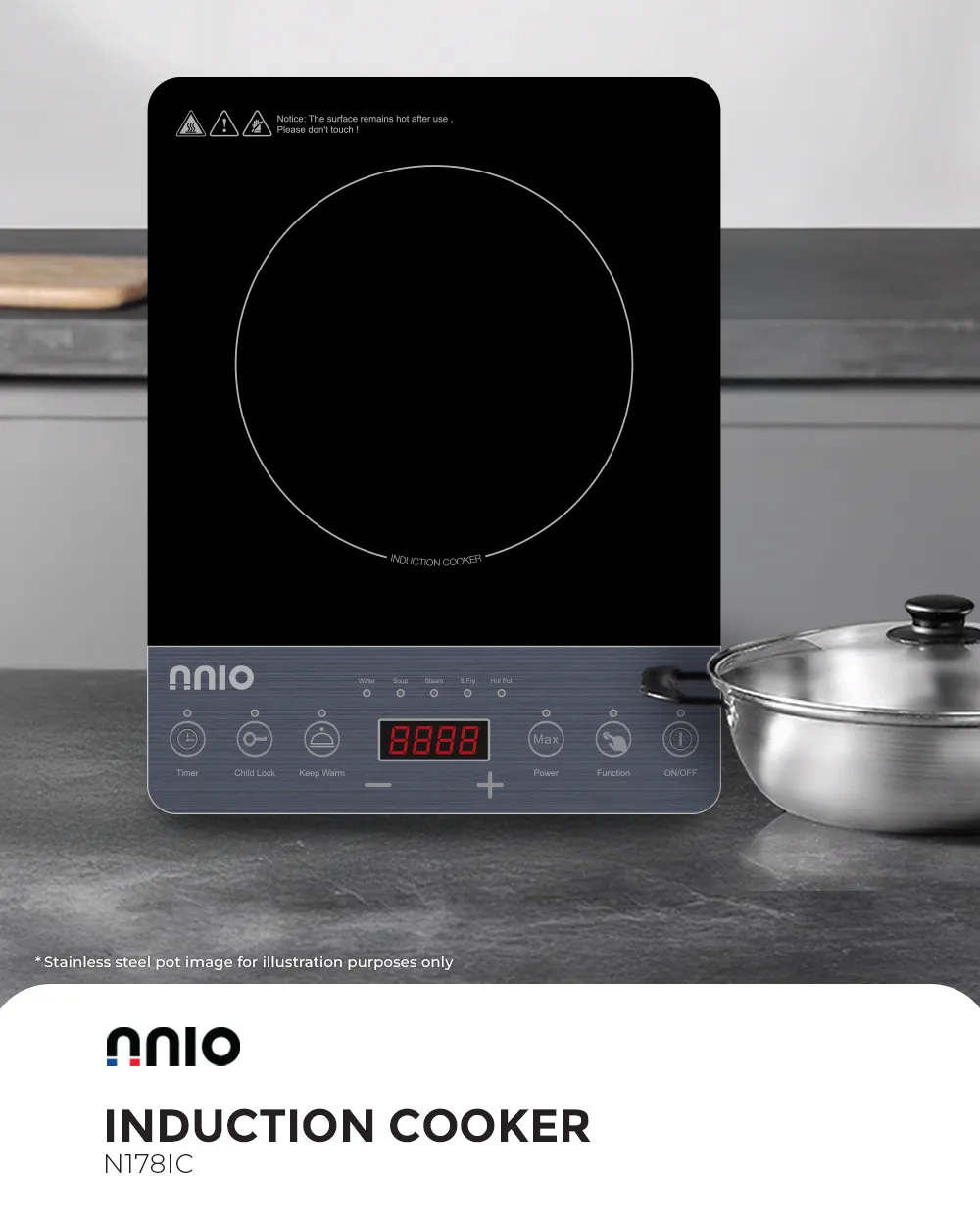 NNIO N178IC Induction Cooker - Stainless Steel Pot Included