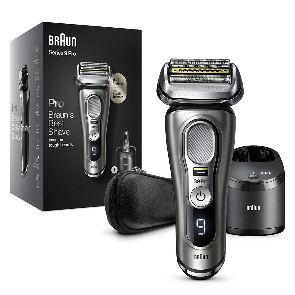 Braun S9 9465CC Series 9 Pro Wet & Dry shaver with 5-in-1 SmartCare center and travel case, noble metal