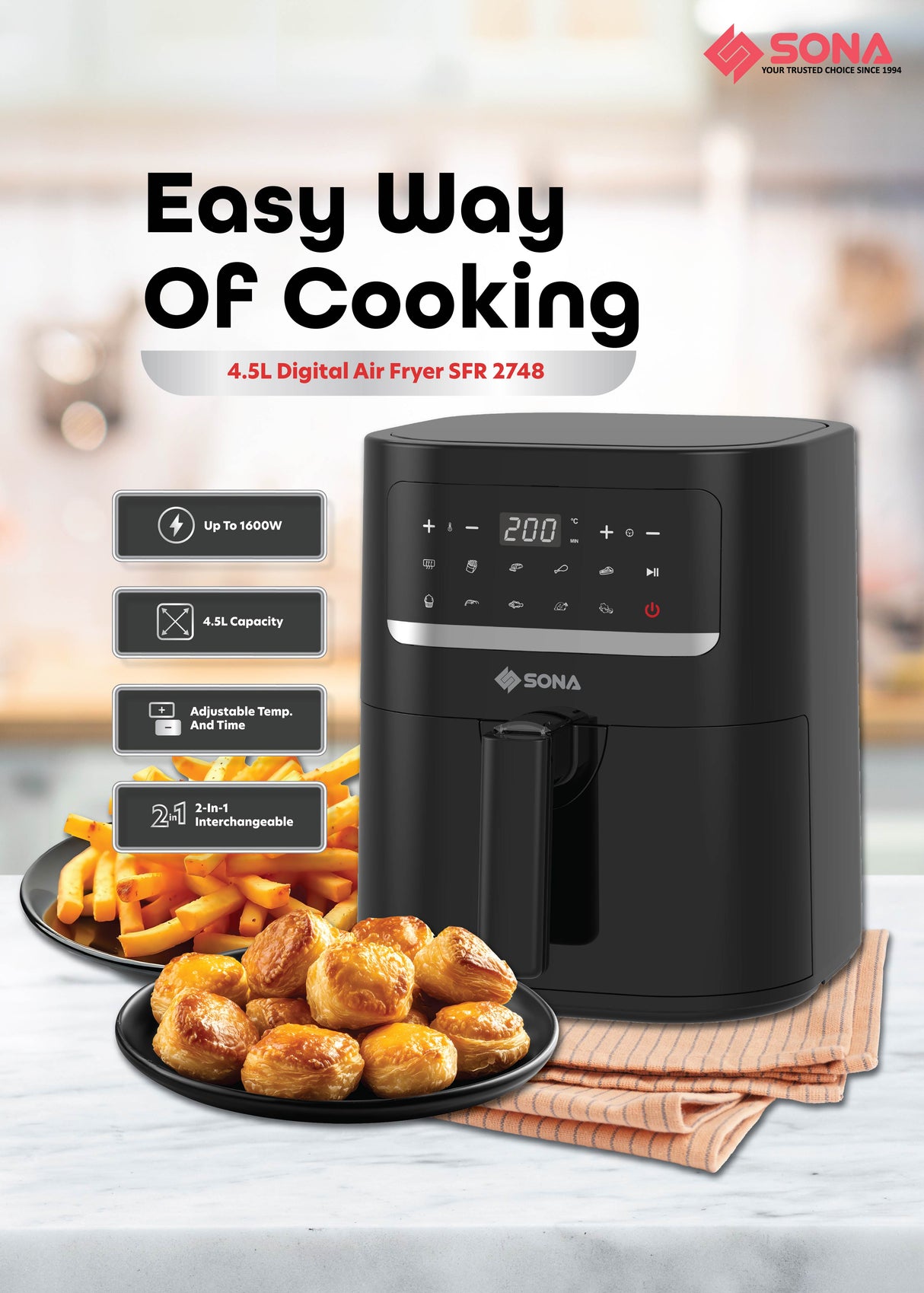 Sona SFR 2748 | SFR2748 Digital Air Fryer 4.5L