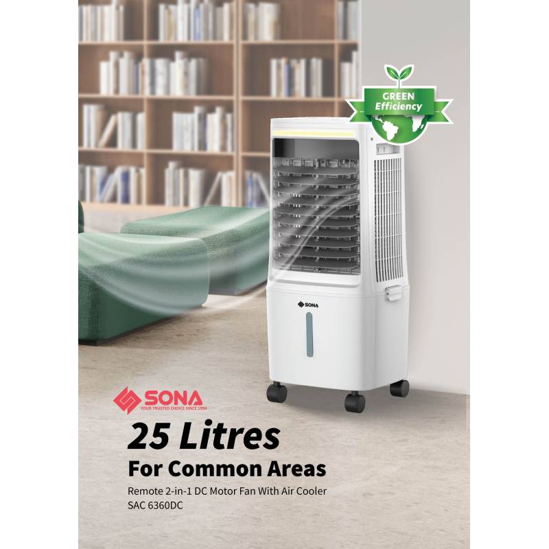 Sona SAC 6360DC | SAC6360DC Remote 2-in-1 DC Motor Fan With Air Cooler 25L