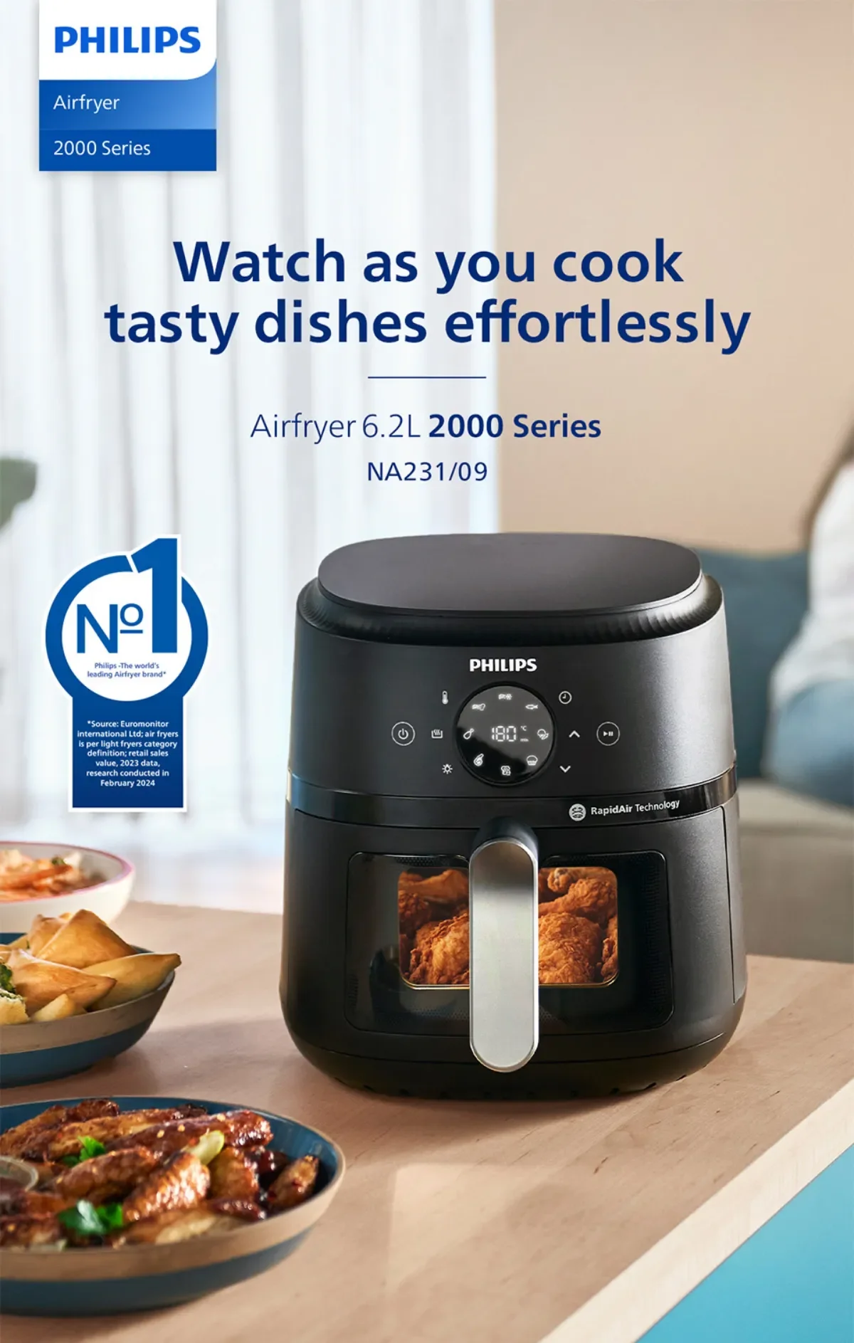 Philips NA231 13-in-1 Digital Airfryer 2000 Series 6.2L - See through Window