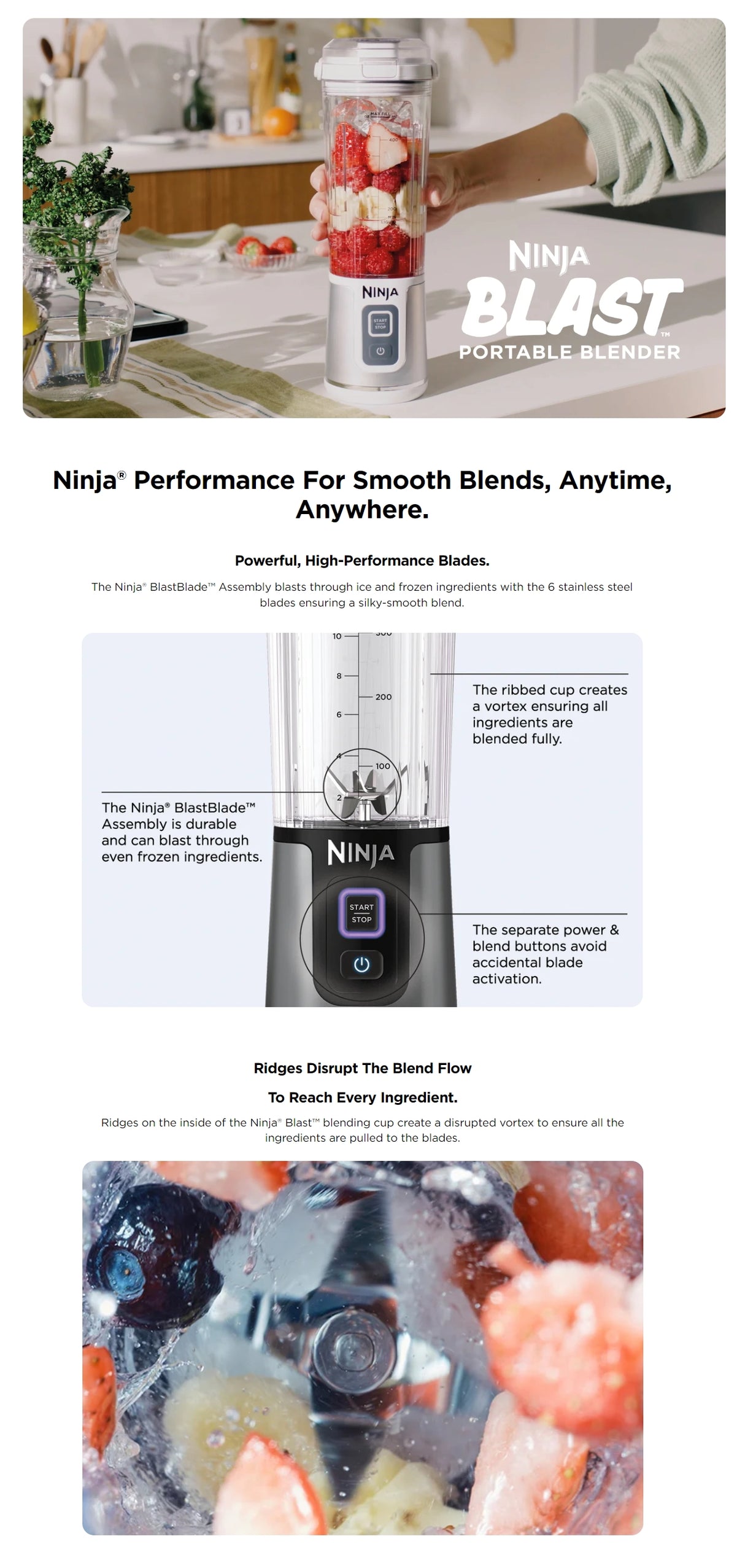 Ninja BC151SM Blast Portable Blender, 530ml, Rechargeable with USB-C Cord, Crushes Ice, lightweight, BPA Free