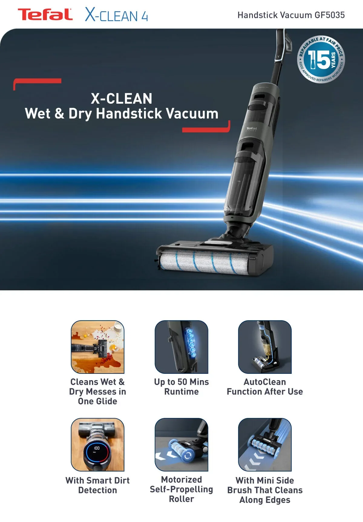 Tefal GF5035 X-Clean Wet & Dry Handstick Vacuum 200W