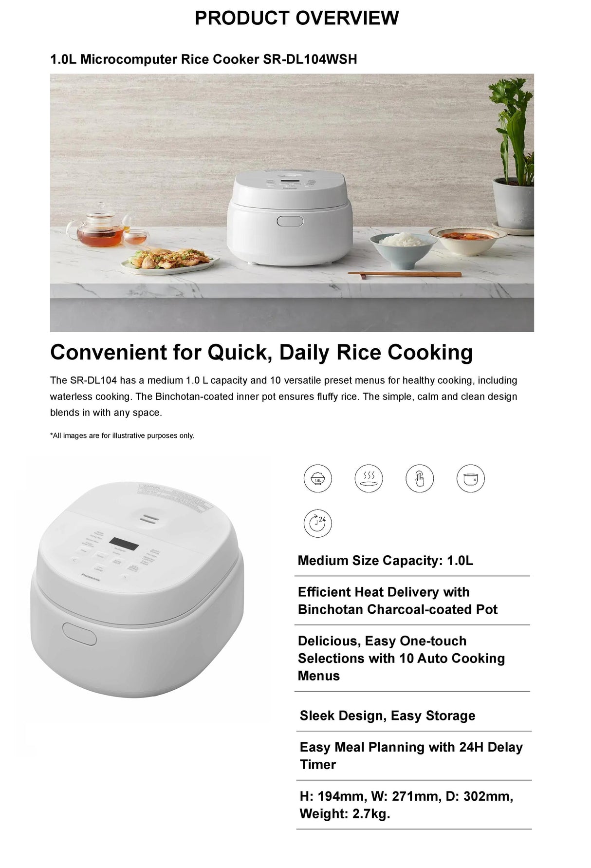 Panasonic SR-DL104WSH Microcomputer Rice Cooker 1L