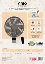 NNIO SOYOKAZE BLDC Motor Wall Air Circulation Fan with Remote Control 15 Inch