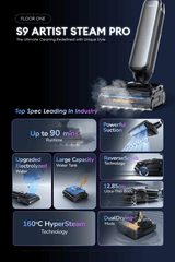 FREE 2 x Cleaning Solution - Tineco Floor One S9 Artist Steam Pro (Grey) Smart Wet & Dry Vacuum Cleaner