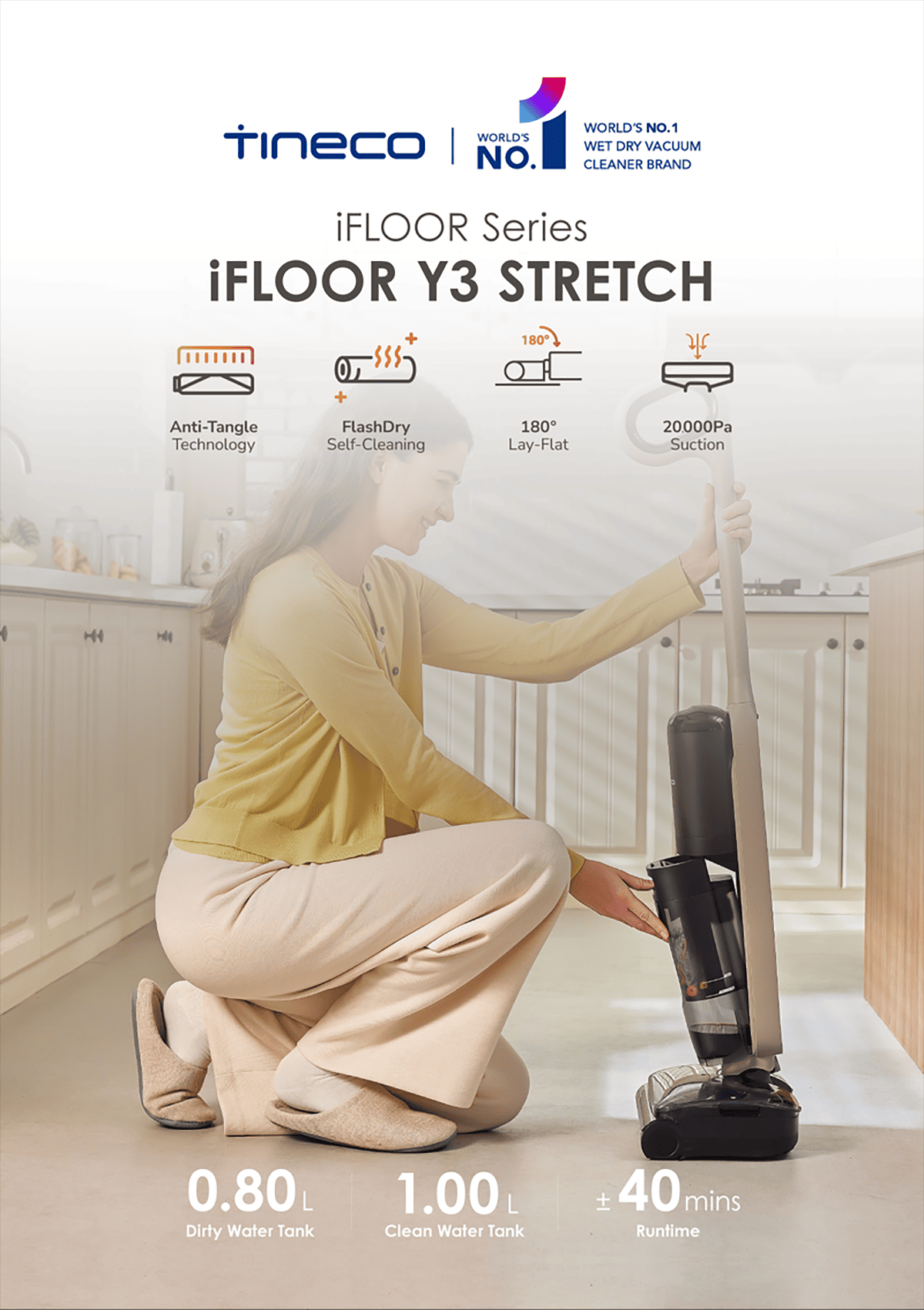 FREE 2 x Cleaning Solution - Tineco iFloor Y3 Stretch Wet & Dry Vacuum Cleaner