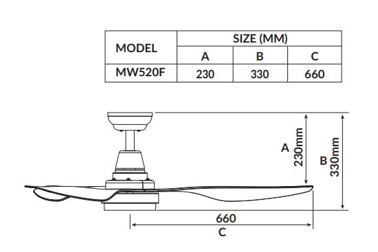 Mowe MW520F Remote DC Smart Ceiling Fan 52 Inch with Light + Free Basic Installation