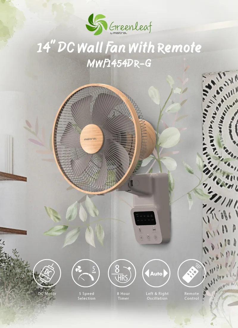 Mistral MWF1454DR-G DC Wall Fan with Remote 14 Inch