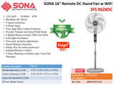 Sona SFS 9028DC | SFS9028DC Remote DC Stand Fan With WiFi 16 Inch
