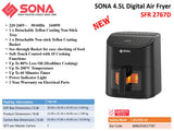 Sona SFR 2767D | SFR2767D Digital Air Fryer 4.5L