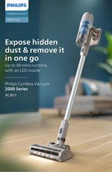 Philips XC2011/61 Cordless Vacuum 2000 Series Lightweight 1.5kg, LED Nozzle, 3 Layer Filtration