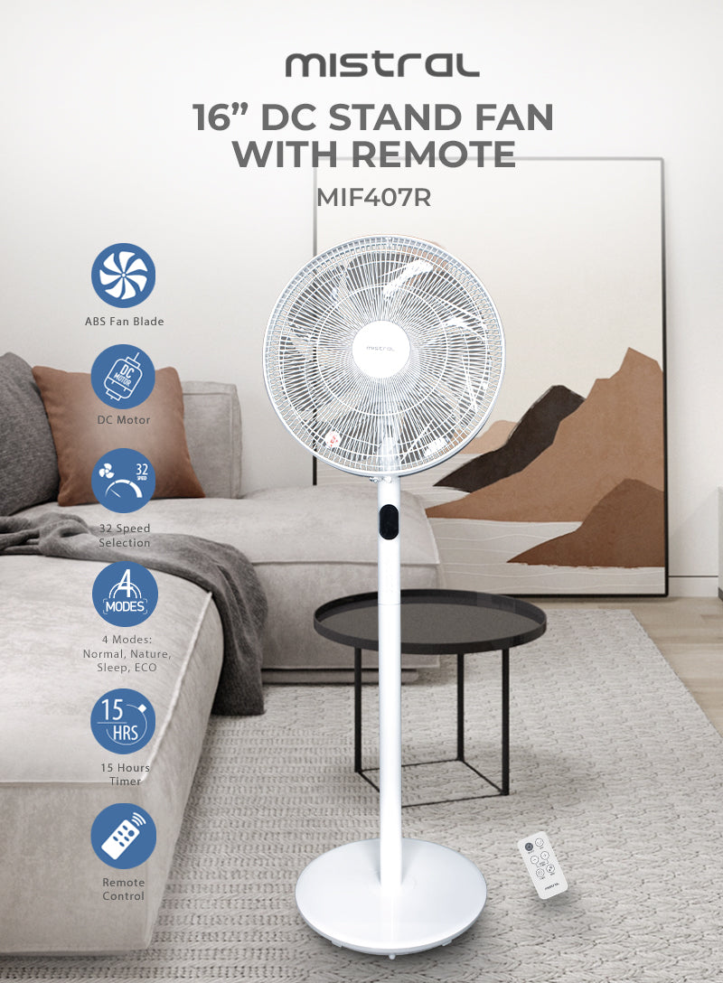 Mistral MIF407R DC Stand Fan with Remote 16 Inch