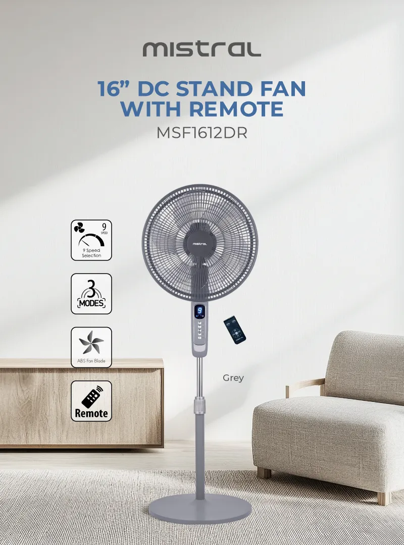 Mistral MSF1612DR-GY DC Stand Fan With Remote 16 Inch