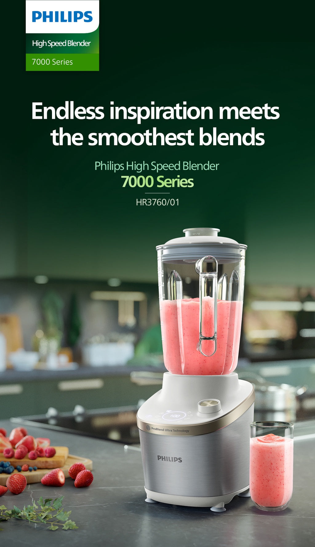 Philips HR3760/01 High Speed Blender 7000 Series Max Jar 2L, Effecitve Jar 1.8L